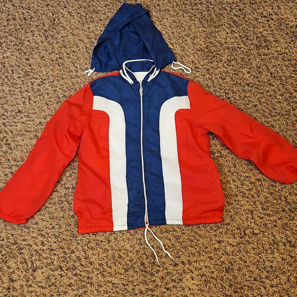 Vintage Paramount ApparelRed White Blue Hooded Zipup Jacket 14 Kids 70s 80s